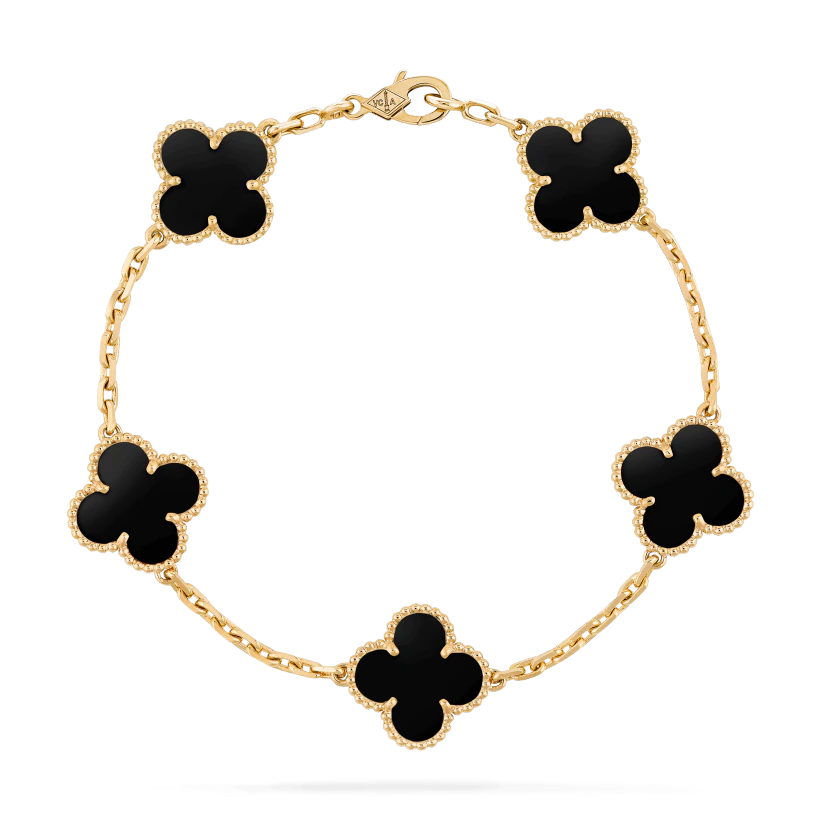 Van Cleef & Arpels Vintage Alhambra Bracelet, 5 Motifs Yellow Go - Click Image to Close