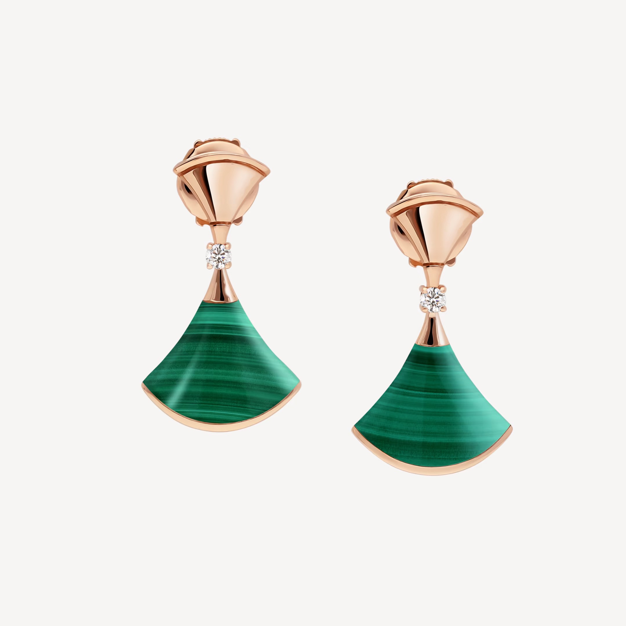 Bulgari Diva's DREAM Earrings Rose Gold With Malachite and Diamo - Click Image to Close