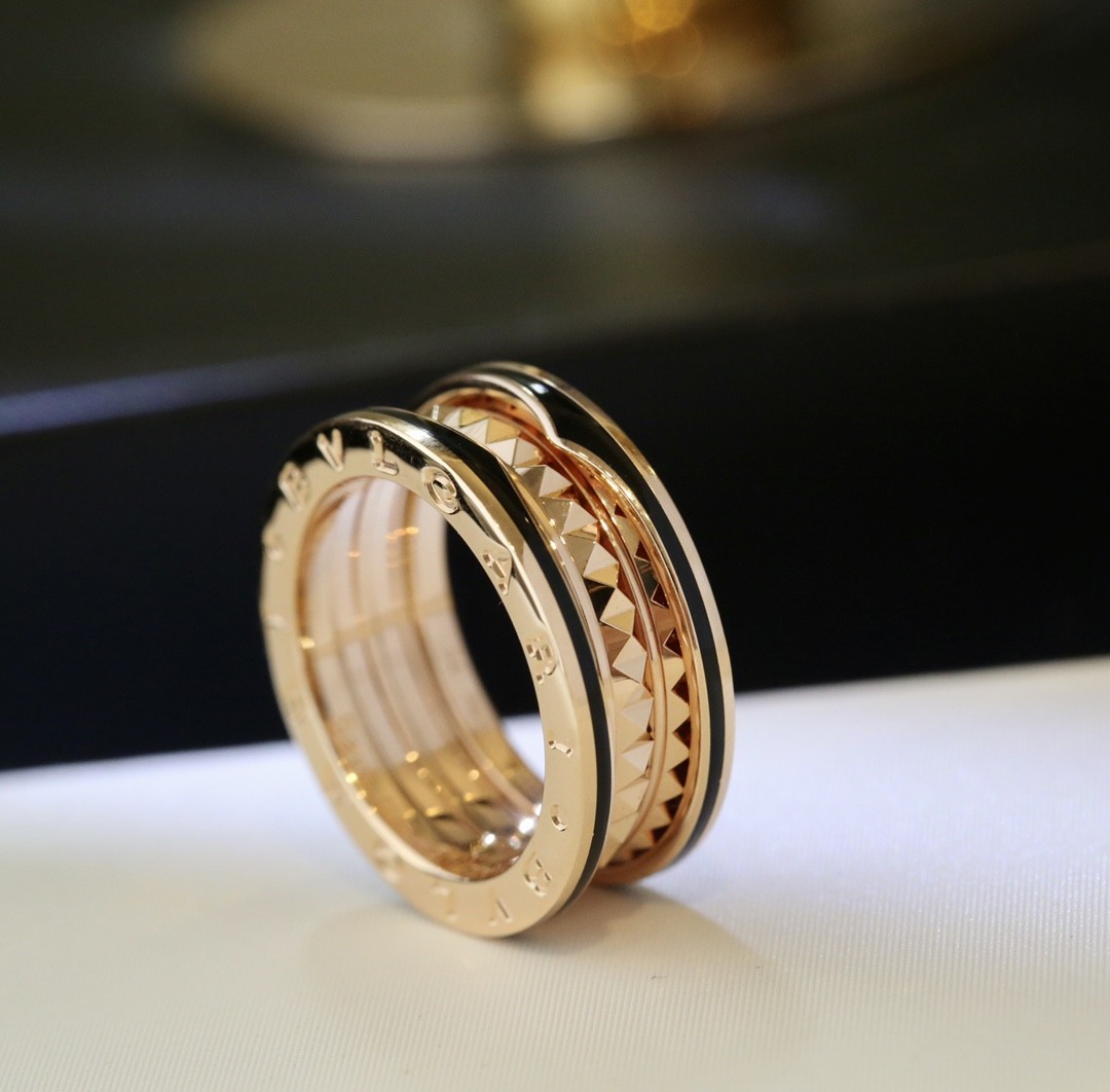 Bvlgari B.zero1 Rock Two-Band Ring in Rose Gold with Black Ceram