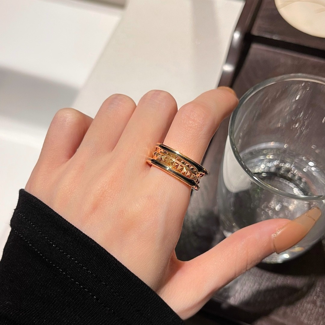 Bvlgari B.zero1 Rock Two-Band Ring in Rose Gold with Black Ceram