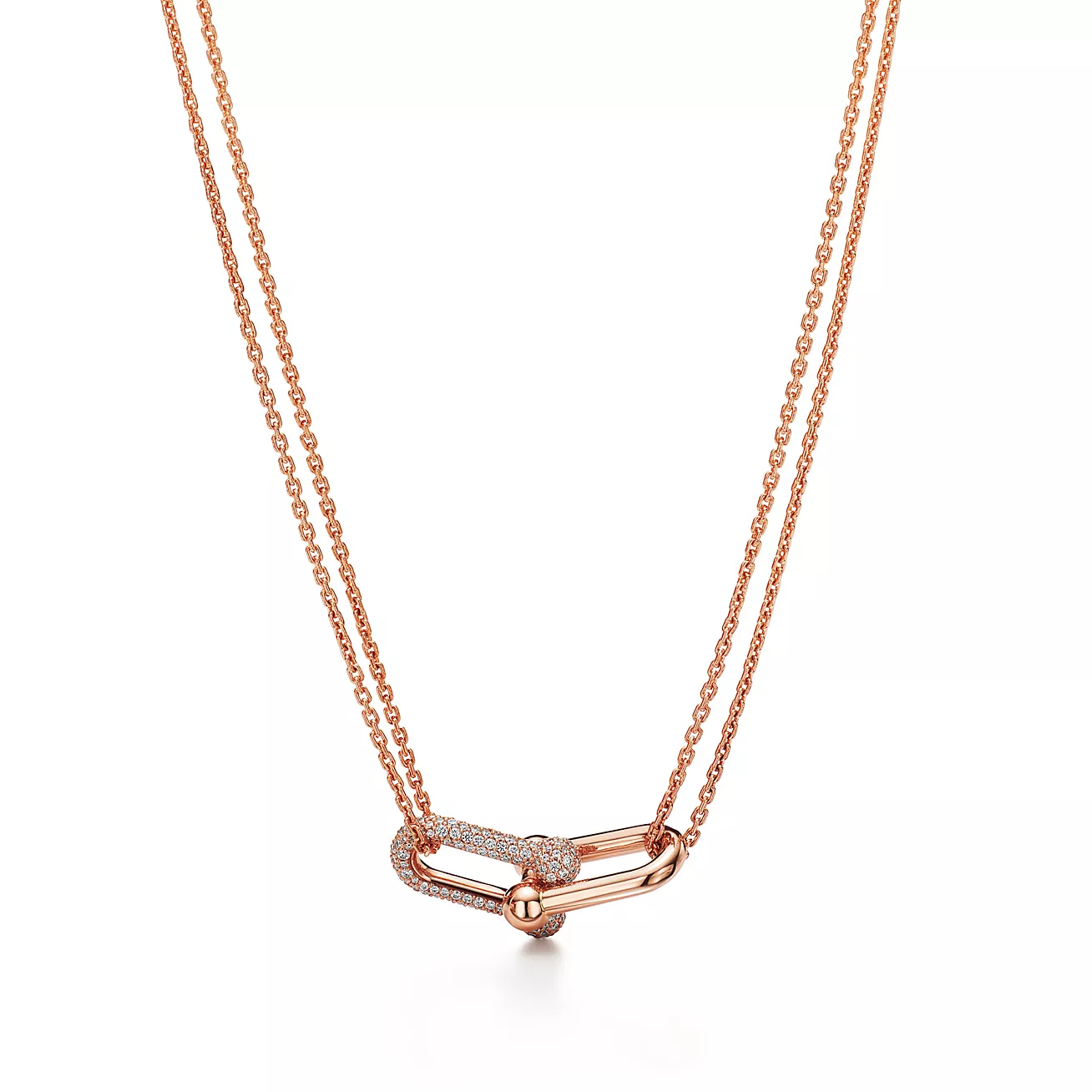 Tiffany HardWear Double Link Pendant in 18k Gold with Pavé Diamo - Click Image to Close