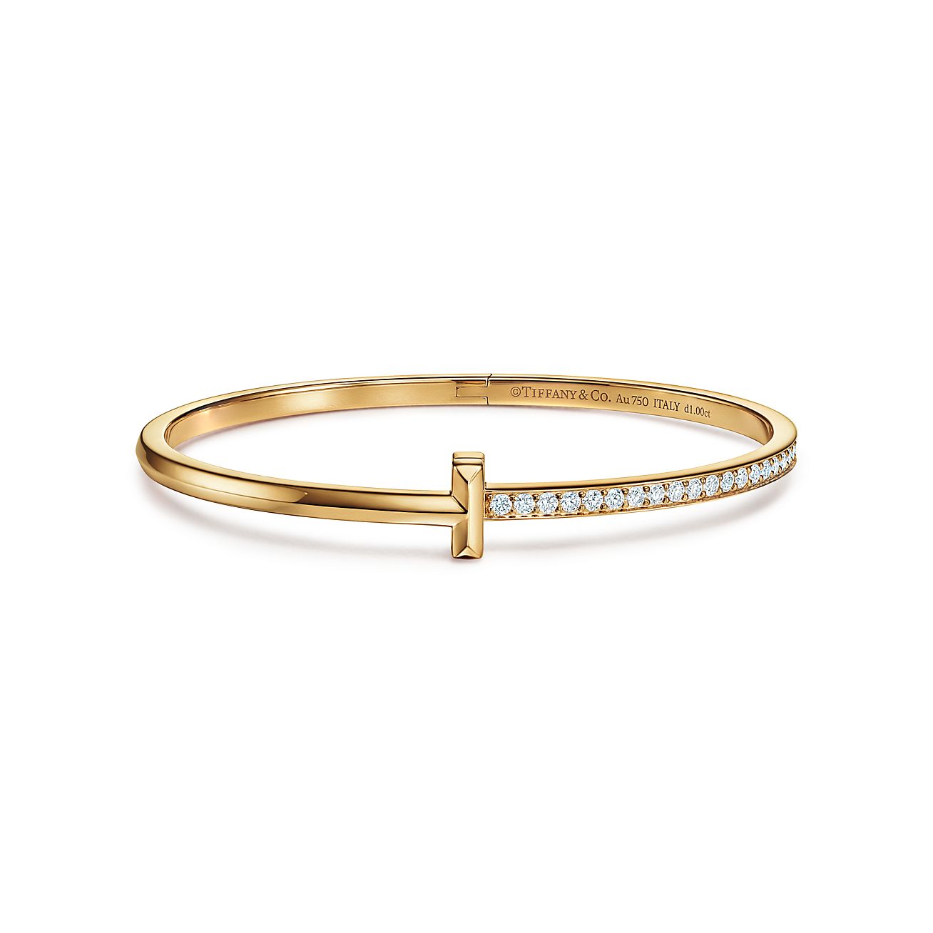 Tiffany T T1 Narrow Diamond Hinged Bangle in 18k Gold - Click Image to Close